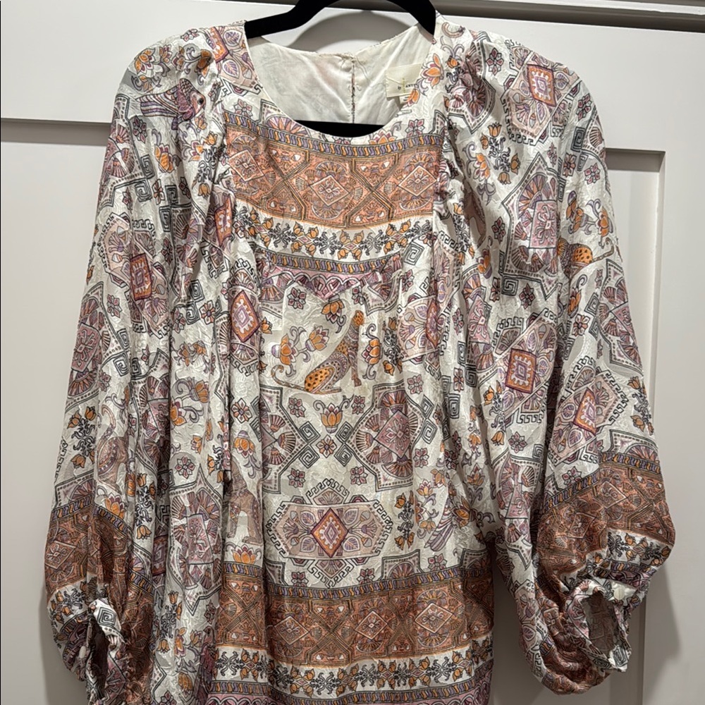 Anthropologie Pink Cream Ruffled Blouse with Bib Collar